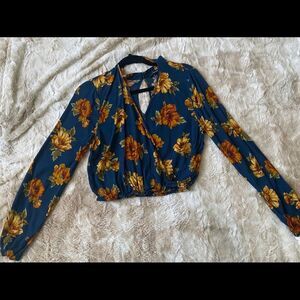Forever21 Floral surplice cutout top